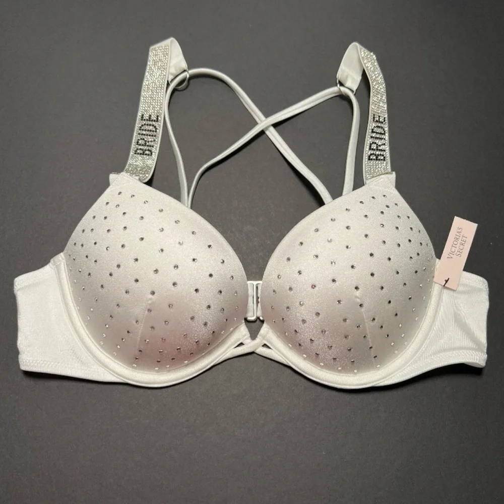 Victoria Secret 34A Bombshell Push Up Bikini Top Bride Shine Strap White - Picture 1 of 6
